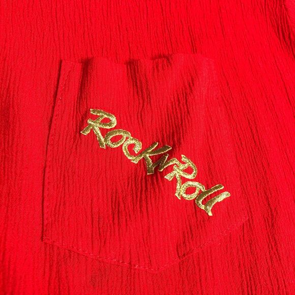 Vintage Niki & Danielle Top Womens 16 Red Rock N Roll Embroidered Pocket Gauze - Picture 9 of 16
